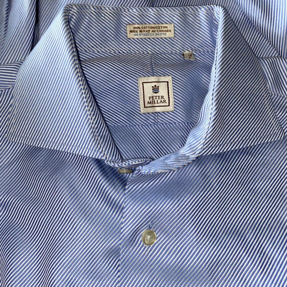Peter Millar Diagonal Blue/White Stripe Shirt, 16L EUC